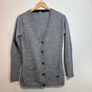 Smartwool Womens Merino Wool V-Neck Button Front Cardigan Sweater Gray Small